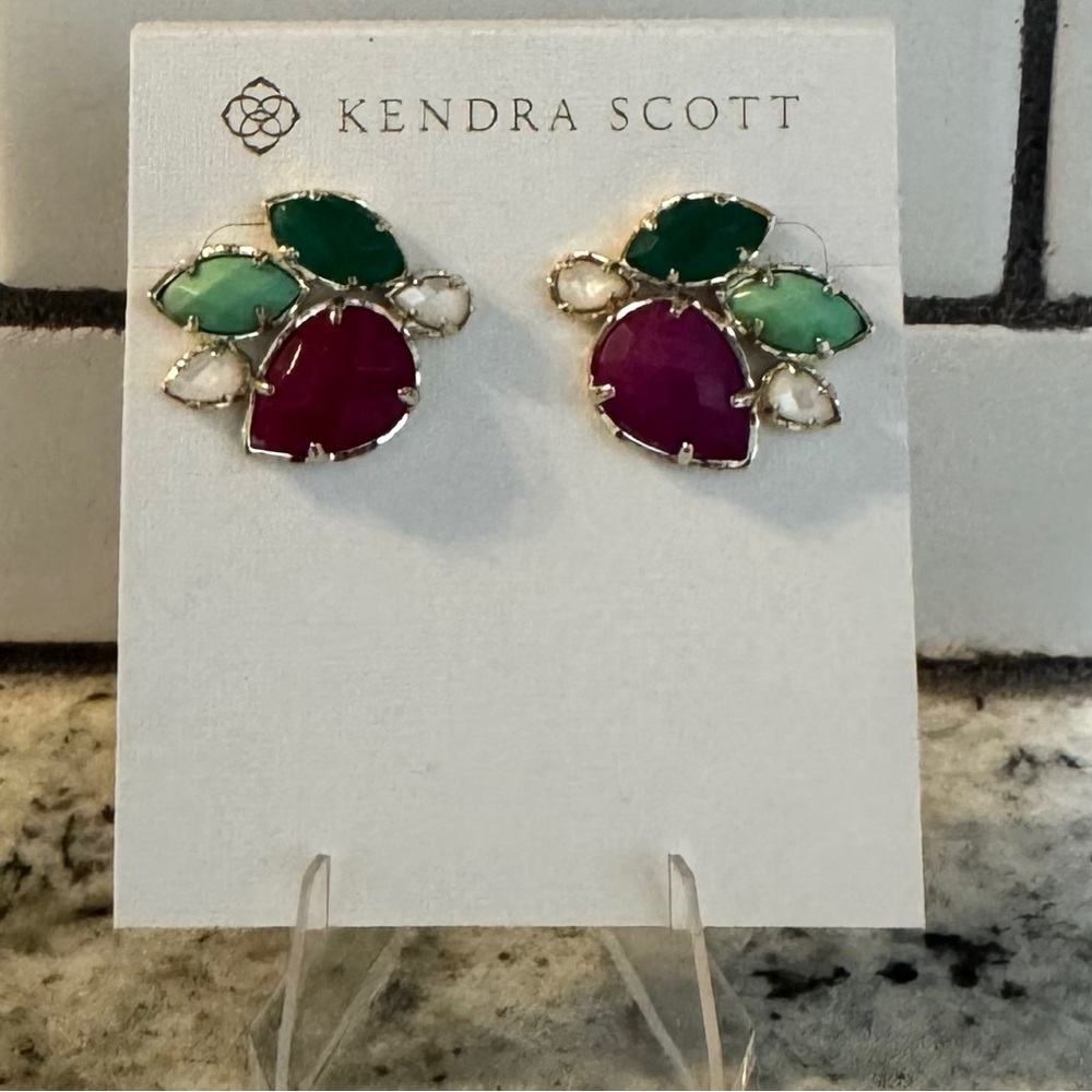 Kendra Scott Carmella Gold Multi Color Cluster Statement Stud Earrings